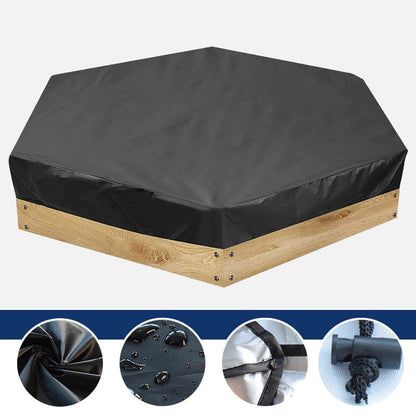 Hexagonal waterproof sandbox cover with drawstring, Oxford fabric, black, 180x150x20 cm