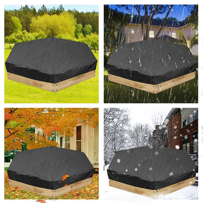 Hexagonal waterproof sandbox cover with drawstring, Oxford fabric, black, 180x150x20 cm