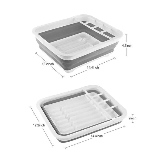 Foldable Dish Rack, gray plastic draining tray for kitchen and camping, 36.5 cm