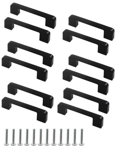 12 pcs Black Stainless Steel Cabinet Handles, 128/192 mm, Compatible with Furniture