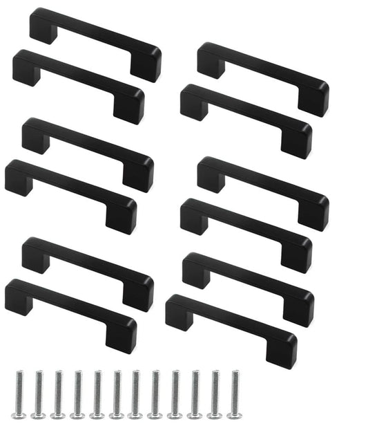 12 pcs Black Stainless Steel Cabinet Handles, 128/192 mm, Compatible with Furniture