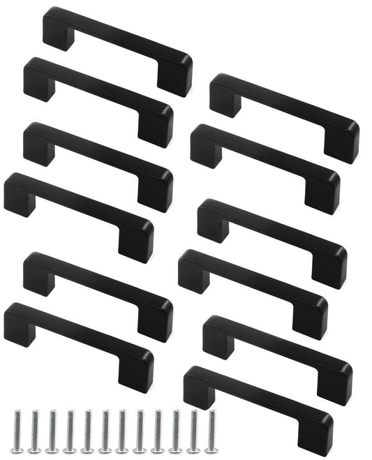 12 pcs Black Stainless Steel Cabinet Handles, 128/192 mm, Compatible with Furniture