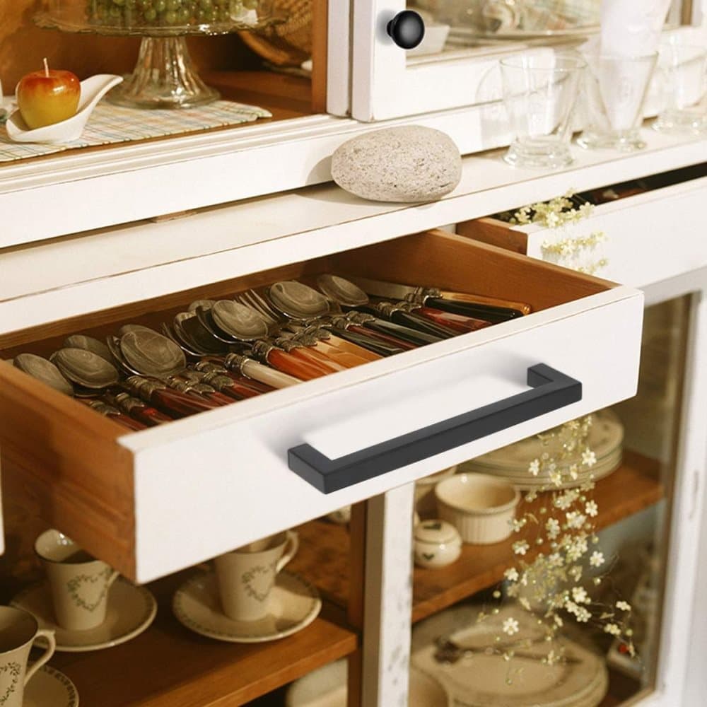 12 pcs Black Stainless Steel Cabinet Handles, 128/192 mm, Compatible with Furniture