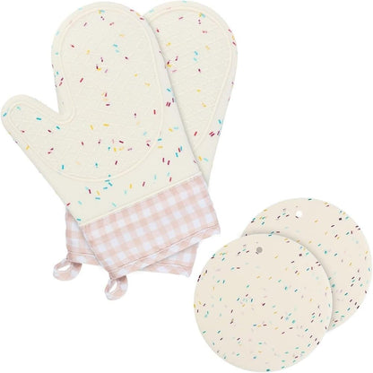 Heat-Resistant Oven Mitts and Grill Gloves Anti-Slip for Kitchen Cooking Baking, White