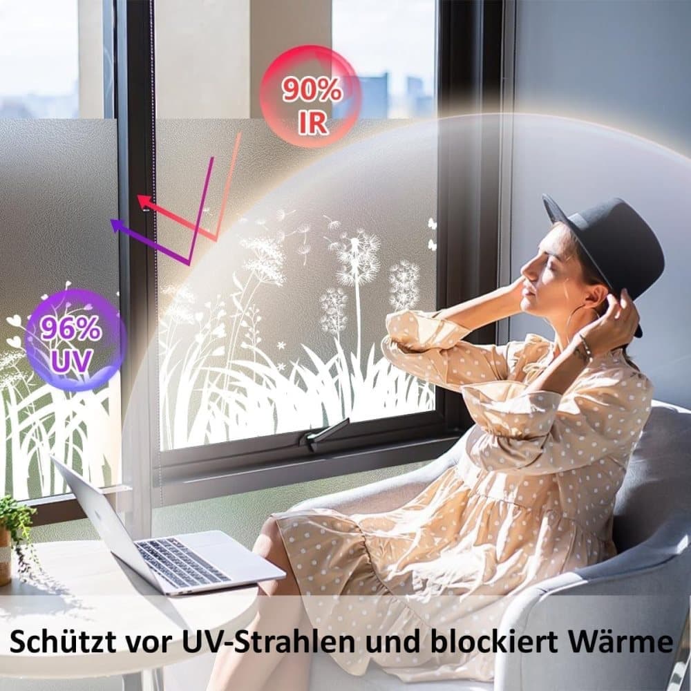 Privacy Window Film Dandelion Pattern UV Protection for Bathroom, 45cm x 500cm