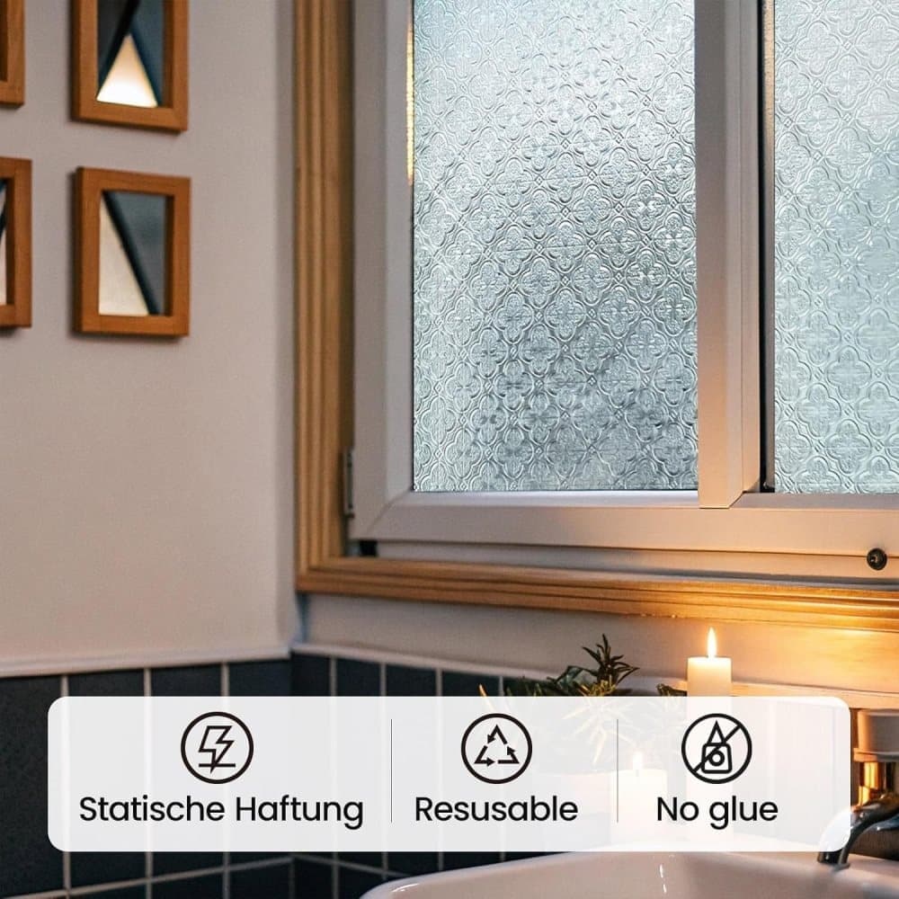 3D Window Film Self-Adhesive Privacy UV Heat Protection Decorative Reusable for Bathroom Home Glass, 60cmx3m