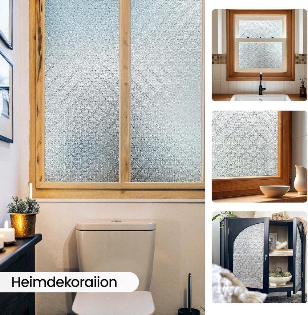 3D Window Film Self-Adhesive Privacy UV Heat Protection Decorative Reusable for Bathroom Home Glass, 60cmx3m