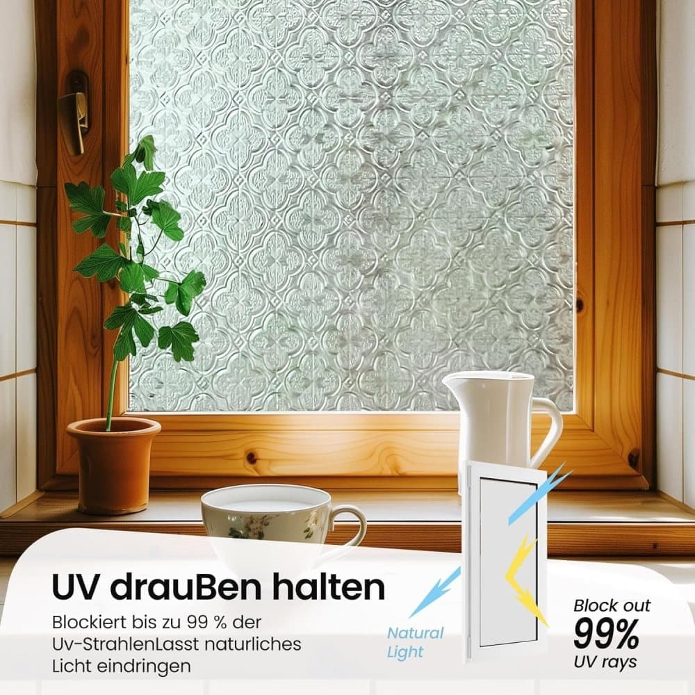 3D Window Film Self-Adhesive Privacy UV Heat Protection Decorative Reusable for Bathroom Home, Compatible with Glass, 45cmx5m