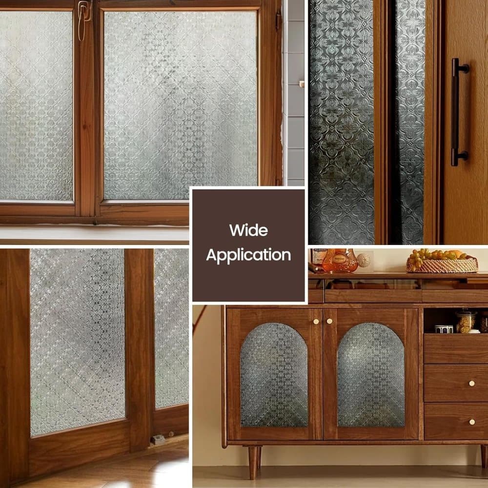 3D Window Film Self-Adhesive Privacy UV Heat Protection Decorative Reusable for Bathroom Home, Compatible with Glass, 45cmx5m