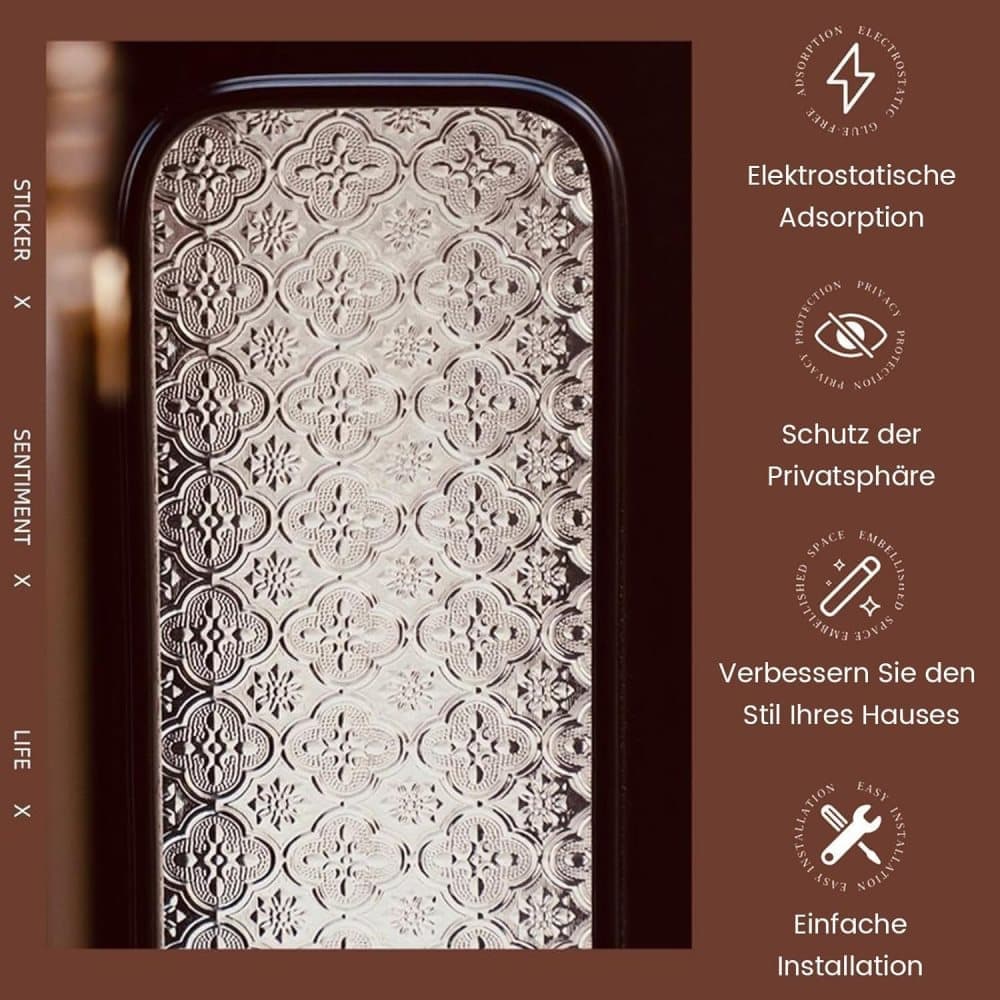 3D Window Film Self-Adhesive Privacy UV Heat Protection Decorative Reusable for Bathroom Home, Compatible with Glass, 45cmx5m