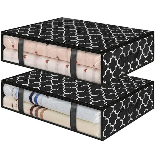 2-Pack Foldable Storage Boxes for Clothes and Blankets, Under-Bed Drawers, Multifunctional Organizer, Black