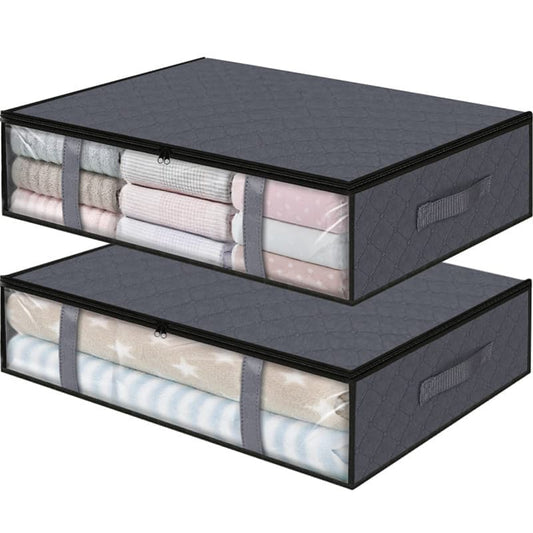 2-Pack Foldable Storage Boxes for Clothes and Blankets, Under-Bed Drawers, Multifunctional Spacious, Gray