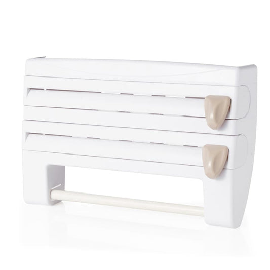 Multifunctional Foil Cutter Wall Holder for Plastic and Aluminum Foil with Kitchen Paper, 39x10x24cm, White
