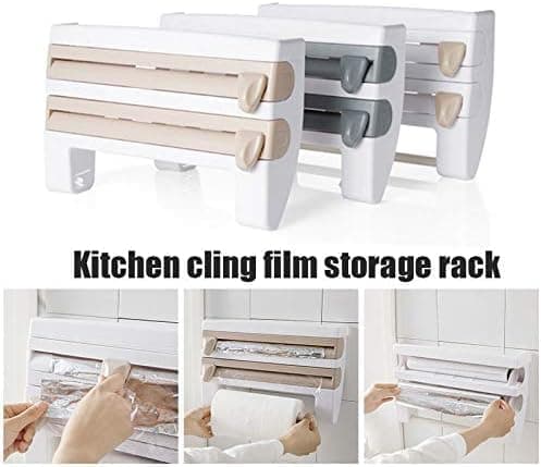 Multifunctional Foil Cutter Wall Holder for Plastic and Aluminum Foil with Kitchen Paper, 39x10x24cm, White