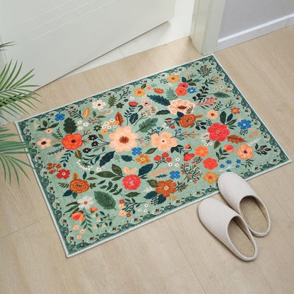 Bohemian Floral Doormat Non-slip Absorbent Dirt-Resistant Machine Washable for Bathroom Hallway and Kitchen, 60x90cm, Orange