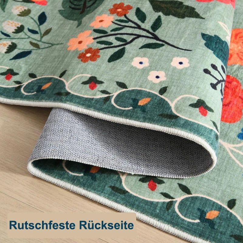 Bohemian Floral Doormat Non-slip Absorbent Dirt-Resistant Machine Washable for Bathroom Hallway and Kitchen, 60x90cm, Orange