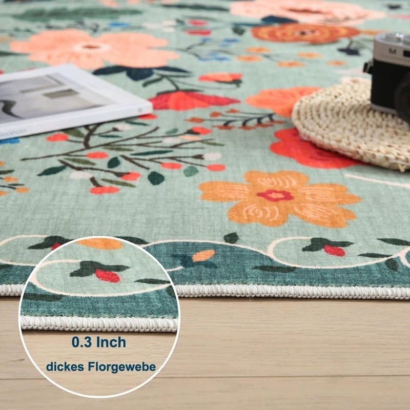 Bohemian Floral Doormat Non-slip Absorbent Dirt-Resistant Machine Washable for Bathroom Hallway and Kitchen, 60x90cm, Orange