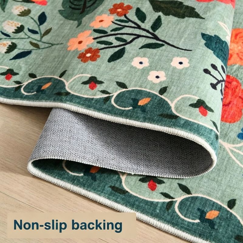 Floral Doormat Non-slip Absorbent Dirt-Resistant Machine Washable for Bathroom Hallway and Kitchen, 40x60cm, Orange