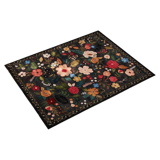 Bohemian Floral Doormat Non-slip Absorbent Dirt-Resistant Machine Washable for Bathroom Hallway and Kitchen, 40x60cm, Black
