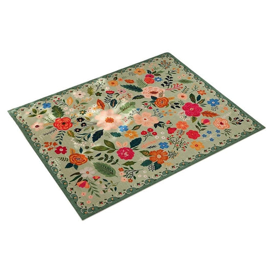 Bohemian Floral Doormat Non-slip Absorbent Dirt-Resistant Machine Washable for Bathroom Hallway and Kitchen, 40x60cm, Green