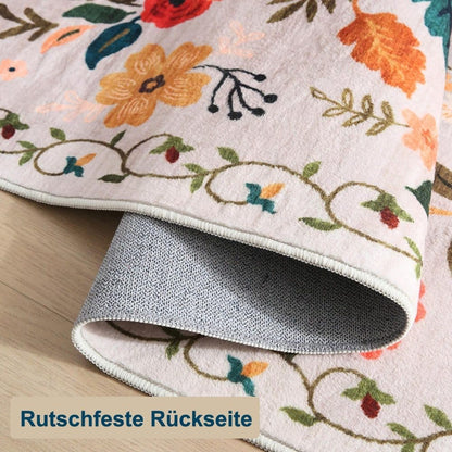 Bohemian Floral Doormat Non-slip Absorbent Dirt-Resistant Machine Washable for Bathroom Hallway and Kitchen, 50x80cm, Beige