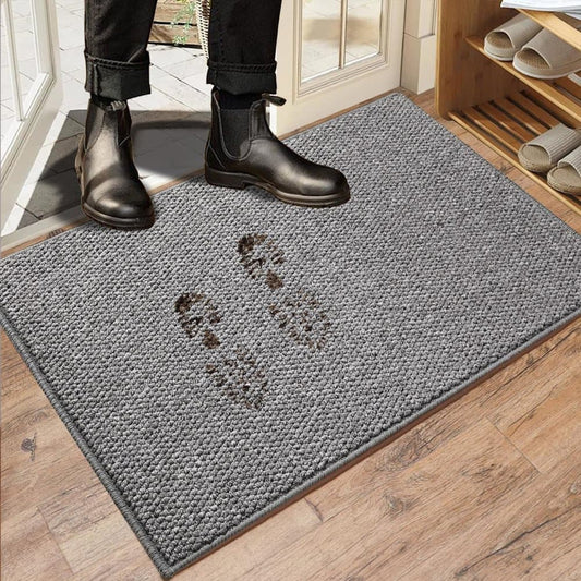 60x90cm Jute Doormat for Indoor Outdoor Use Non Slip Dust Resistant Quick Absorbing, Gray