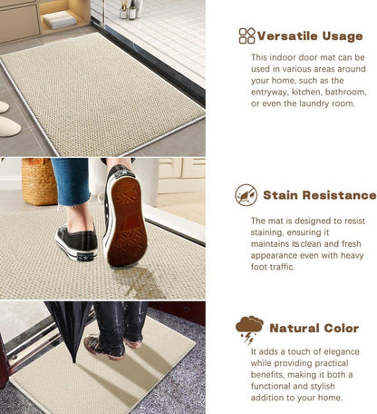 Non-Slip Jute Doormat for Indoor and Outdoor Use Dust-Resistant Quick-Absorbing Welcome Mat, 60x90cm