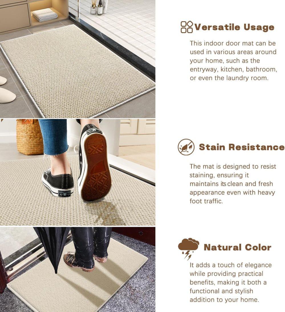 Non-slip jute-like doormat for indoor outdoor home use, dust-resistant quick-absorbing welcome mat, 60x40cm, beige