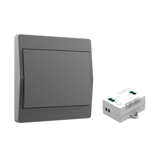 1 Battery-Free Wireless Switch Kit with 1 Receiver and 1 Single-Gang Switch, Self-Sufficient Radio-Controlled Home Lighting, Easy Installation, Gray