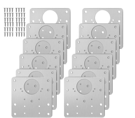 12 pcs Stainless Steel Hinge Repair Plate for Furniture Cabinet Hinges, 9x9 cm, Silver