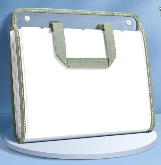 13 Compartments A4 Document Folder, Transparent Waterproof with Snaps, for School and Home, compatible with A4, Green