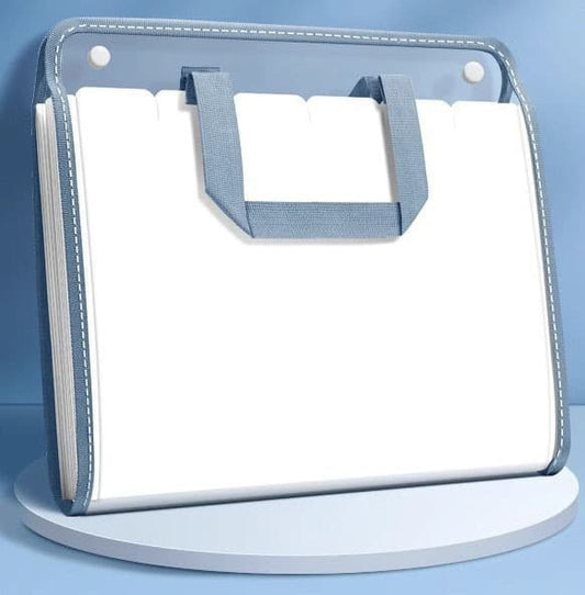 13 Compartments A4 Document Folder, Blue, Waterproof with Snaps, for School and Home, Compatible with Office Supplies, A4 Size