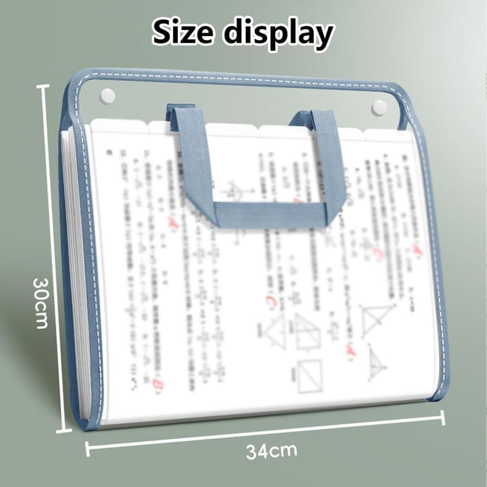 13 Compartments A4 Document Folder, Blue, Waterproof with Snaps, for School and Home, Compatible with Office Supplies, A4 Size