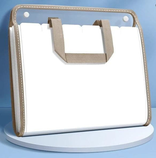 13 Compartments A4 Document Folder, Transparent Waterproof with Snaps, Light Brown, Compatible with Office Supplies