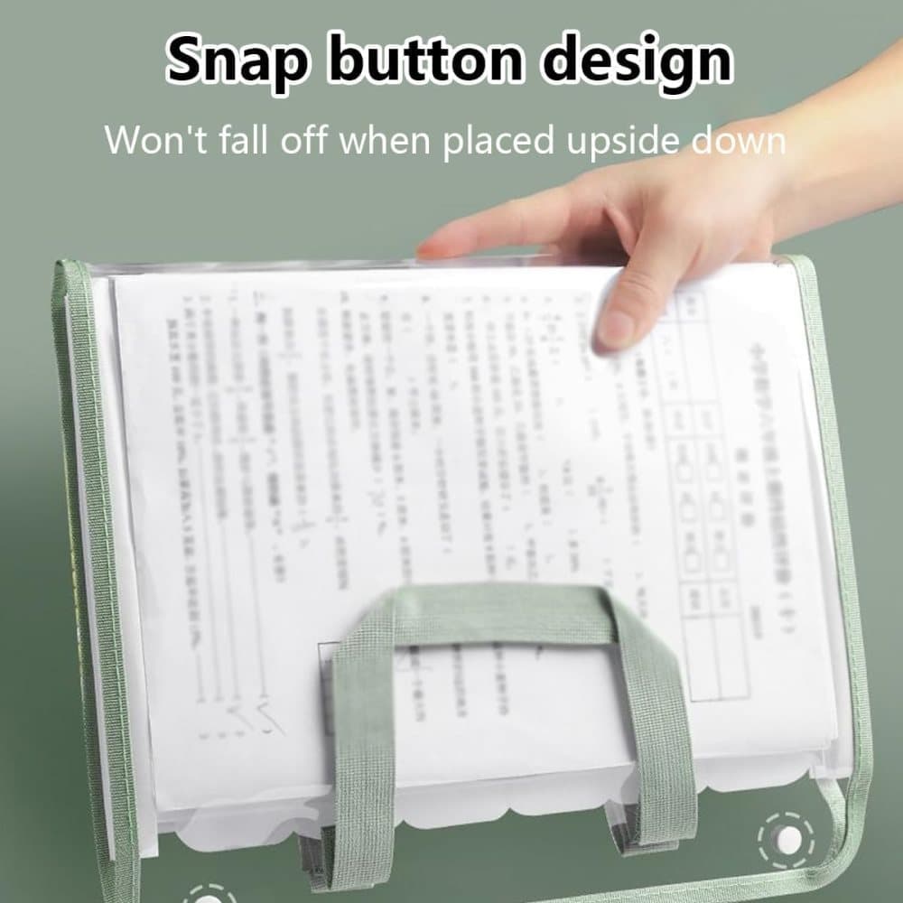 13 Compartments A4 Document Folder, Transparent Waterproof with Snaps, Light Brown, Compatible with Office Supplies