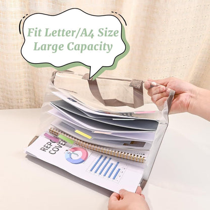 13 Compartments A4 Document Folder, Transparent Waterproof with Snaps, Light Brown, Compatible with Office Supplies