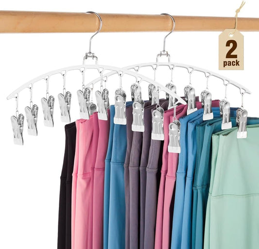 2-Pack Metal Windproof Trouser Skirt Hanger with 15 Clips