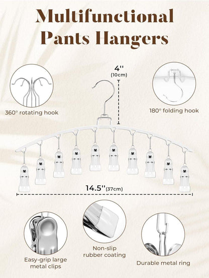 2-Pack Metal Windproof Trouser Skirt Hanger with 15 Clips