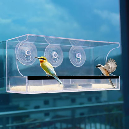 Automatic Transparent Bird Feeder (Acrylic) Size: 300*100*130mm Color: Transparent for Birds Balcony Mount (1pc)
