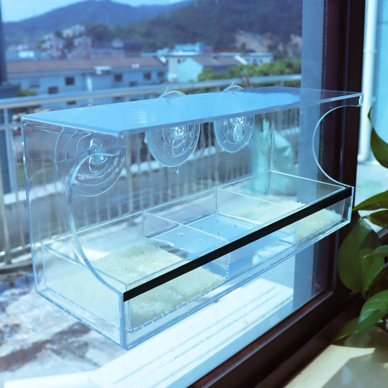 Automatic Transparent Bird Feeder (Acrylic) Size: 300*100*130mm Color: Transparent for Birds Balcony Mount (1pc)