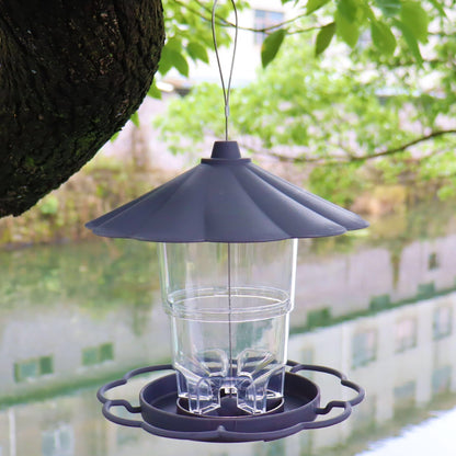 Automatic Hanging Large Capacity Multi-functional Bird Feeder (PP/PS) 820ML Capacity Size: 200*200*125mm Color: Grey