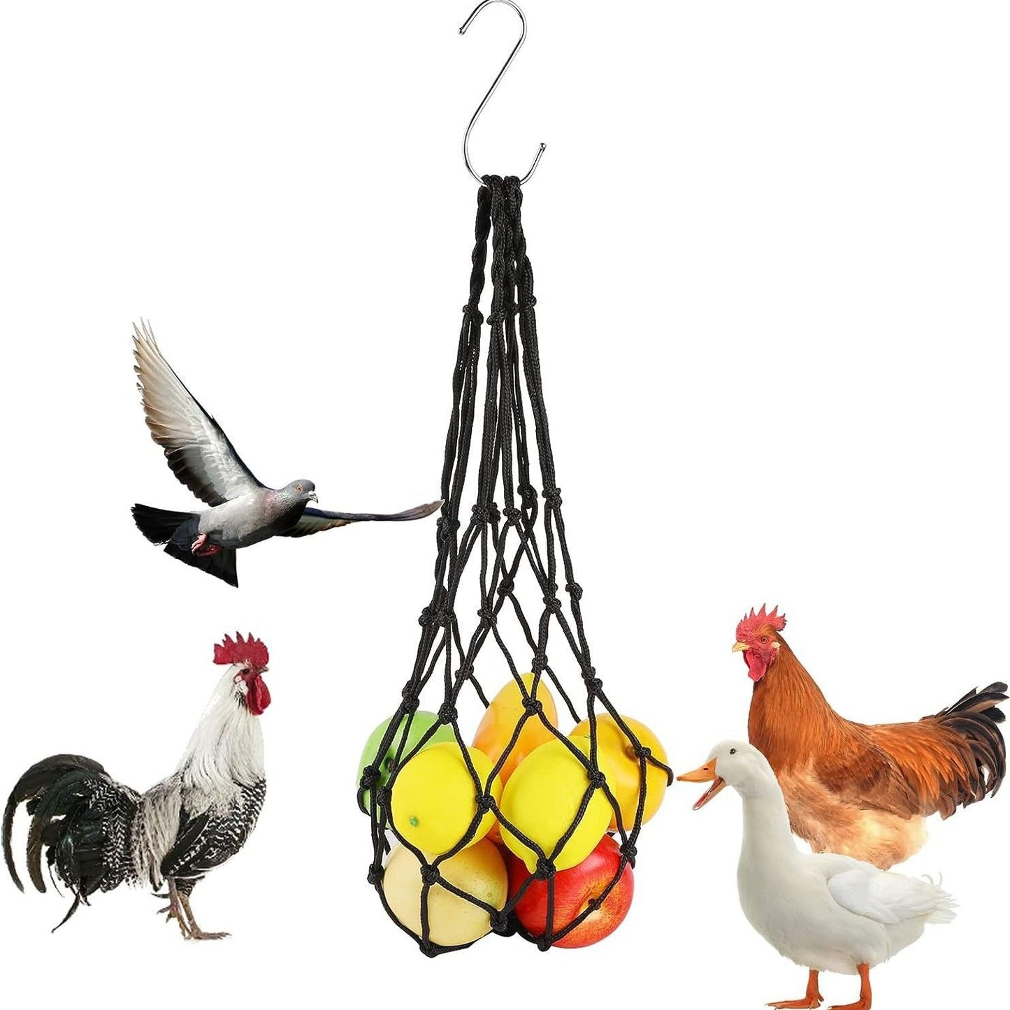 Hanging Feeding Net Bag (Nylon) Size: 570mm Color: Green for Parrots (2pc)
