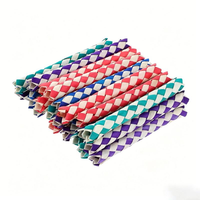 Bird Toy (Palm Leaf/Wood) Size: 150mm Color: Red For Parrots (10pc)