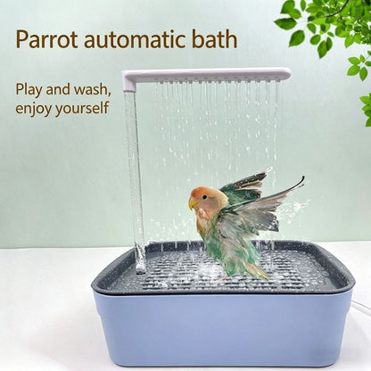 Automatic Bathing Tub (Plastic) Size: 315mm*215mm*340mm Color: Blue for Parrots (1pc)