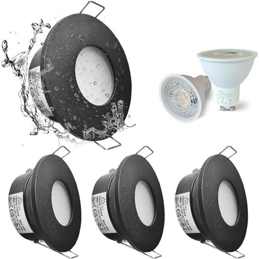 4 Pack Recessed Spotlights, LED 5W 3000K Warm White, IP65 Waterproof, Satin Nickel Black, Cutout 68 mm