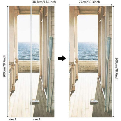 2 Pcs 3D Self Adhesive Removable Door Stickers for Kitchen Bedroom Bathroom Wall, 38.5 x 200 cm