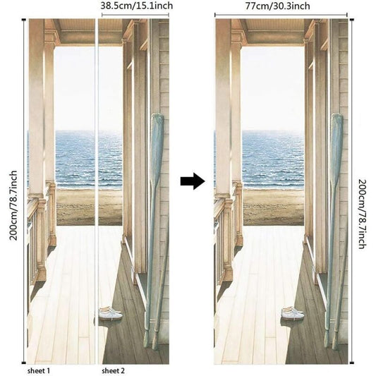 2 Pcs 3D Self Adhesive Removable Door Stickers for Kitchen Bedroom Bathroom Wall, 38.5 x 200 cm