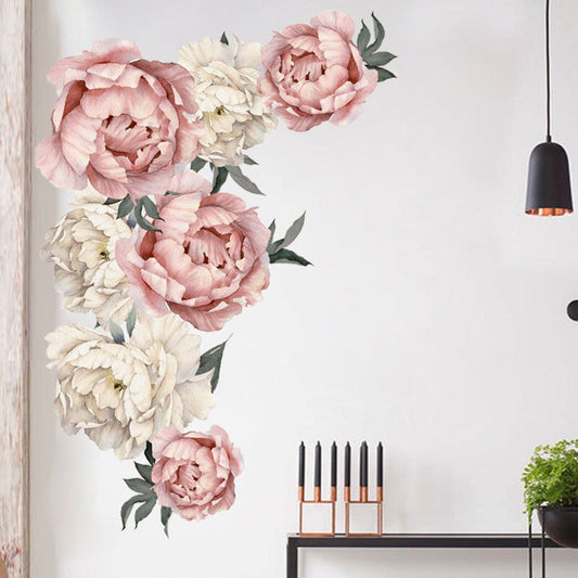 Rose Peony Flower Wall Stickers Floral Wallpaper Art for Living Room Bedroom, 40 x 60 cm