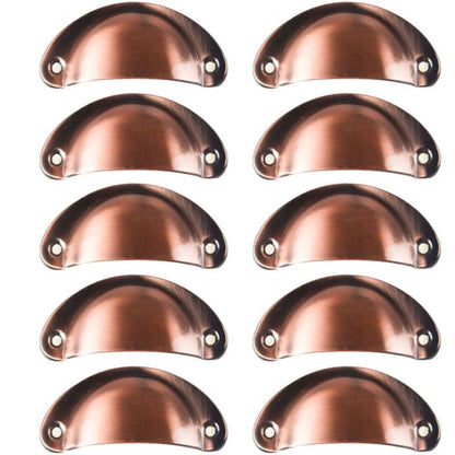 10 Pcs Red Copper Vintage Shell Handles for Drawer Cabinet, 8.2 x 3.5 cm