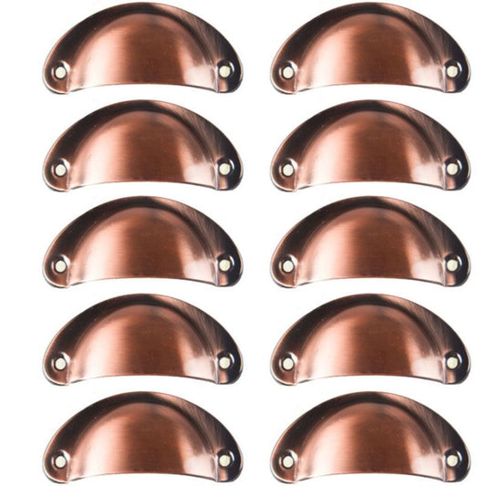 10 Pcs Red Copper Vintage Shell Handles for Drawer Cabinet, 8.2 x 3.5 cm
